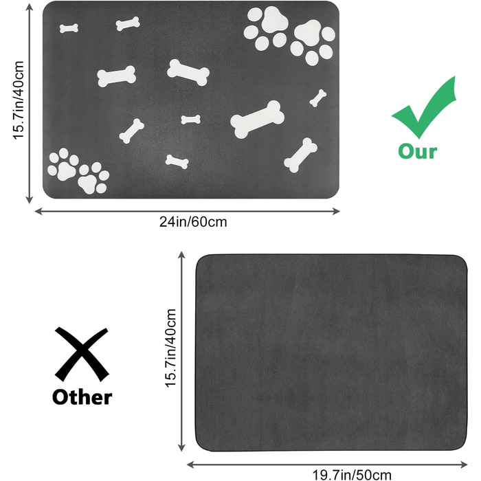 Нековзна килимок під миску для собак та котів Walant, легко миється, швидко сохне, сірий