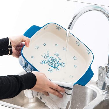 Wisenvoy Backform Ceramic Brownie Pan 9x9 Baking Dish Casserole Dish Lasagna Pan Square Rose Dish Pan Bakeware Sets Blue