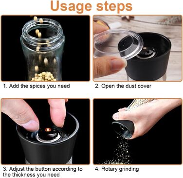 Набір з 2 шт. мельниць для перцю та солі, регульована ступінь помелу, керамічний механізм, прозоре скло та нержавіюча сталь, підходить для перцю, солі та чилі