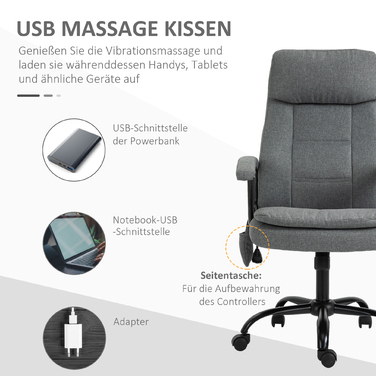 Vinsetto Massage Office Chair, Ergonomic Desk Chair, Adjustable Gaming Chair, Grey | Aosom