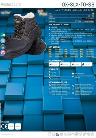 Черевики робочі Ogrifox OX-SLX-TO-SB для чоловіків та жінок | Безпечні черевики з овечкою | ISO EN20345 | Чорно-золоті | Розмір 50