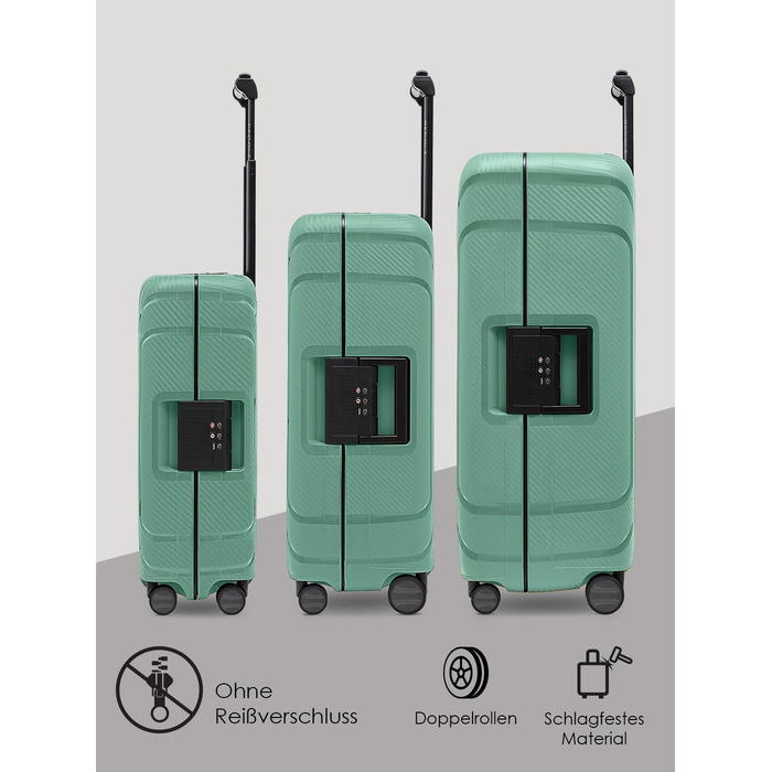 Набір валіз REDOLZ Hartschalen 3-х частинний з поліпропілену | 3-х точковий замок | TSA-замок | для жінок та чоловіків (Essentials 15) Sea Green