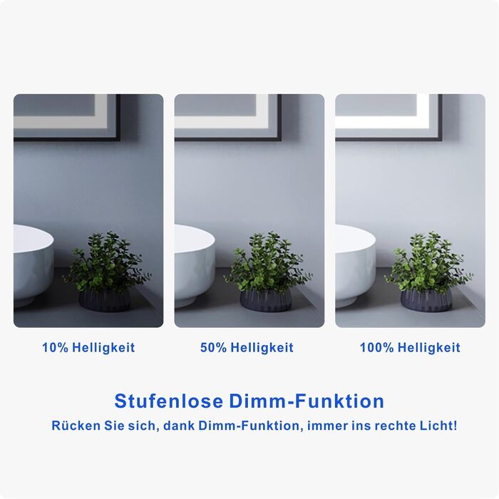 Дзеркало для ванної кімнати AQUABATOS з підсвічуванням 100x70 см LED, антизапар, сенсорне керування, 3 кольори світла, регулювання яскравості