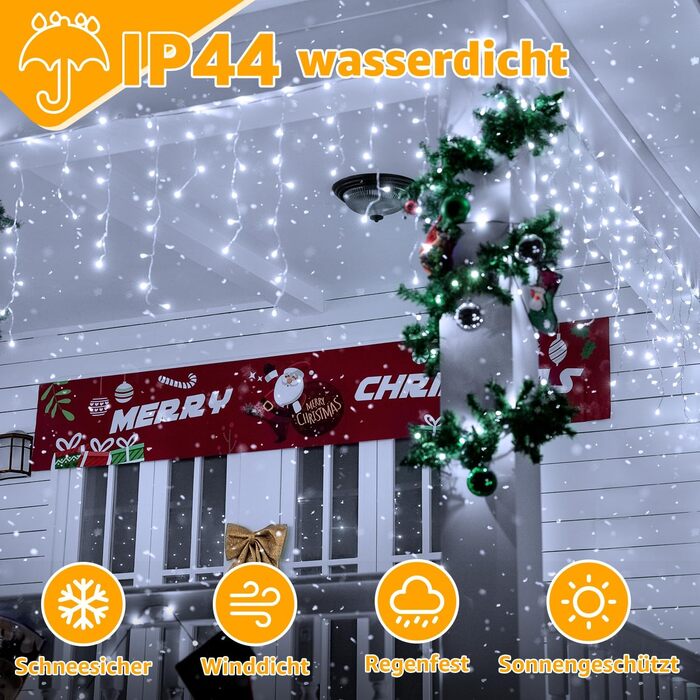 Ланцюжок прикрас з LED-підсвічуванням Ollny Eisregen 15м, 600 LED, для зовнішнього використання, з пультом, водонепроникний, 8 режимів, тепле біле світло, для балкона, даху, вікна, дому, ковадла