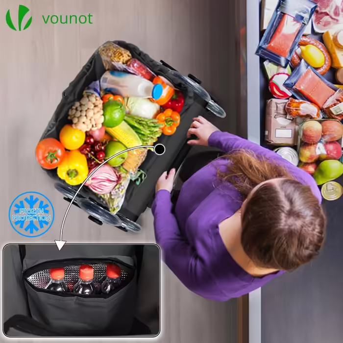 VOUNOT® Aluminum Shopping Trolley Stair Climber, 3-in-1 Trolley Shopping Cart Foldable, Hatching Cart with Cooler Compartment and Hooks, 6 Wheels & Large Capacity, Waterproof, (60L, Black)