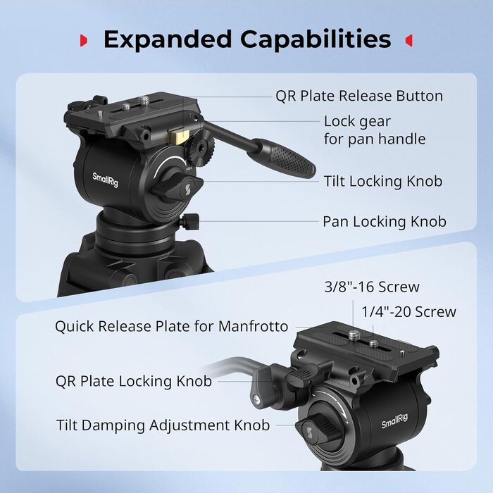 SMALLRIG 73'' важкий штатив для відеозйомки, вантажопідйомність 8 кг, QR-платформа Manfrotto 501PL, вага 3,1 кг, AD-14, 186 см (карбон)
