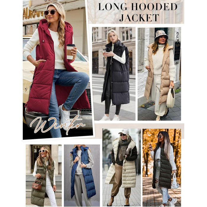 Жіноча довга степкова жилетка Vancavoo з капюшоном, червона, XXL