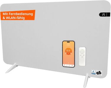 Könighaus 450W Smart Двохкамерний інфрачервовий обігрівач V2 - підлоговий/настінний - керування через Wi-Fi з пульт, з тримачем для рушників, ніжками та кріпленням. Колір: Білий 450 Вт - з дисплеєм