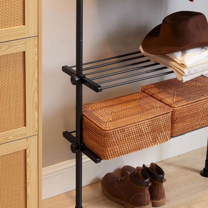SoBuy Телескопічна вішалка для одягу, розширювана, чорна. Розсувна шафа з полицями для спальні, підлоговий гардероб SoBuy KLS07-SCH