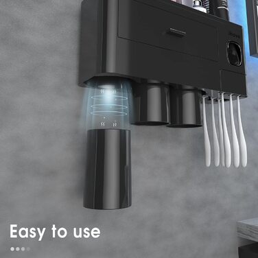IHave Toothbrush Holder for Bathroom Storage, 3 Cup Toothbrush Holder Wall Mounted with Automatic Toothpaste Dispenser, Large Capacity Toothbrush Holder Bathroom Accessories Black