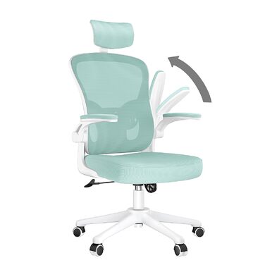 Офісний стілець Naspiro з регульованими підлокітниками, ергономічний, з сітчастою спинкою, підтримкою попереку, регульованою висотою, м'яким сидінням, поворотний на 360°, (зелений, з підголовником)