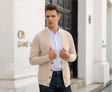 Чоловічий кардиган Sailwind з V-подібним вирізом та кишенями, бежевий, XL