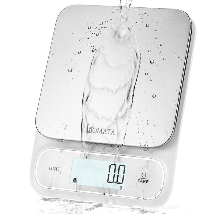 Кухонні ваги BOMATA, цифрові, 5 кг, точність 0,1 г, з підсвічуванням, платформа з нержавіючої сталі, білий колір
