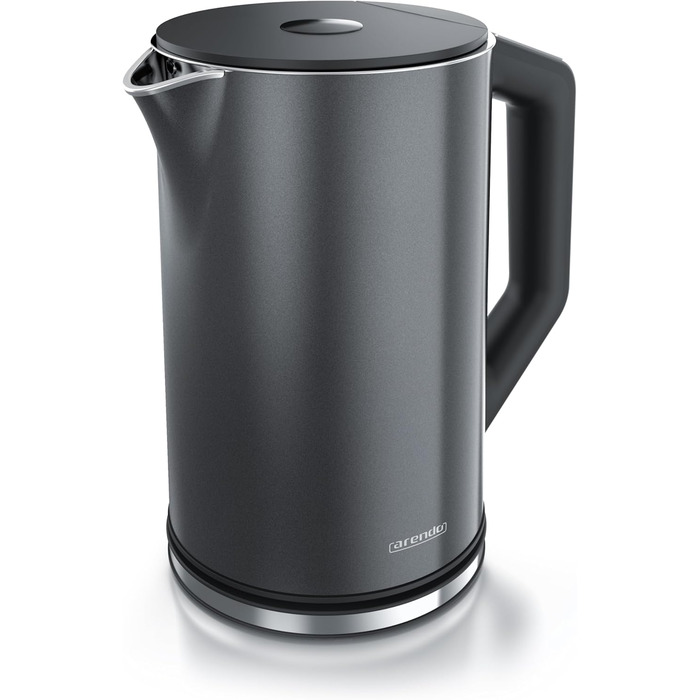Arendo - Stainless Steel Kettle with Temperature Setting 40-100 Degrees in 5-Degree Increments - Double-Walled Design - Model ELEGANT - 1.5 Liter - 2200 W - Tea Kettle with Temperature Display - GS - Black (G: Pearl Grey)