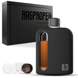 Стильна скляна фляга Ragproper для віскі та лікерів з силіконовим чохлом та пробкою, 240 мл, чорна