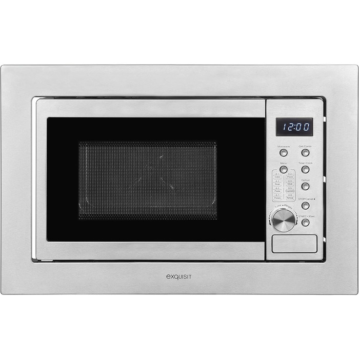 Вбудована мікрохвильова піч Exquisit EMW20-DG-020 Inox: 800 Вт, 1000 Вт гриль, 8 програм, діаметр підноса 27 см, нержавіюча сталь