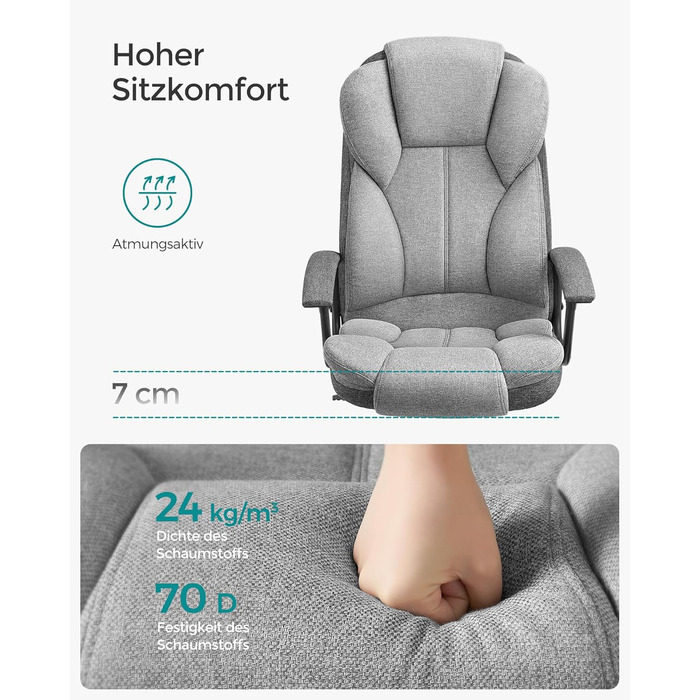 Крісло офісне SONGMICS, крісло для шефа, комп'ютерне крісло, регулювання висоти сидіння, чорне (сіро-чорний)