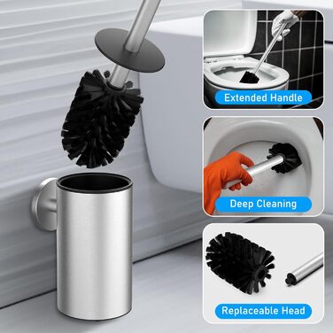 Набір для чищення унітазу з нержавіючої сталі 304, комплект з 2 насадками (круглі, срібні)