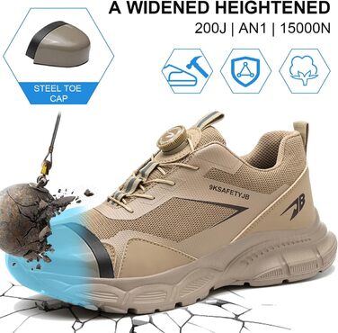 Робочі черевики чоловічі/жіночі легкі з металевим носком, дихаючі, протиковзкі, розмір 38-46 EU (Хакі, 41 EU)