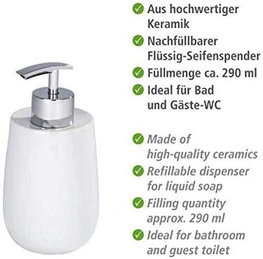 Дозатор для мила WENKO Malta, керамічний, 290 мл, білий