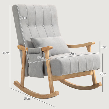 HOMCOM Rocking Chair with Kidney Pillow, Wide Seat, Beech Frame, Up to 120 kg (265 lbs), Grey