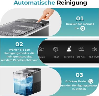 EUHOMY Ice Maker Machine - Compact Design, 12KG/24H Production, Automatic Cleaning, Smart Alerts, Transparent Lid