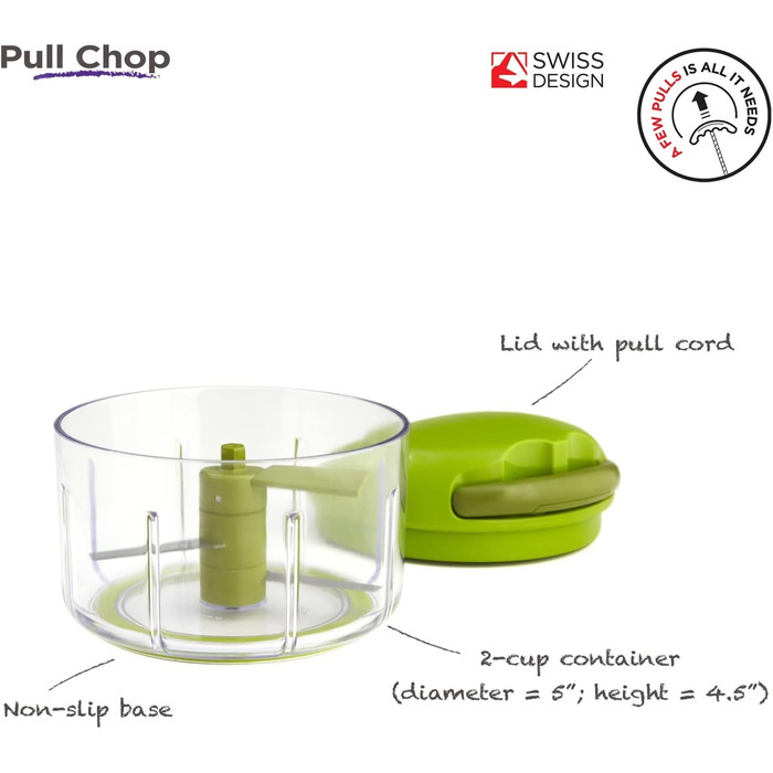 Універсальний подрібнювач Kuhn Rikon Pull Chop Klein, зелений, 2 чашки
