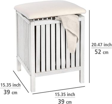 WENKO Badhocker Norway with Laundry Hamper, Storage Ottoman with Padded and Flip-Up Seat as Lid, Solid Walnut Wood, Oiled, Capacity 65 L, (W x H x D): 39 x 52 x 39 cm, Natural (White)
