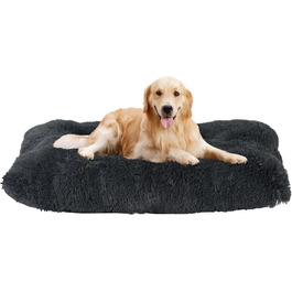 Dog Bed, Fluffy Dog Mats, Longer Plush Dog Cushion, Washable, Non-Slip Bottom, 110 cm for Medium and Large Dogs (L 110 x W 73 x H 10 cm, Dark Grey)