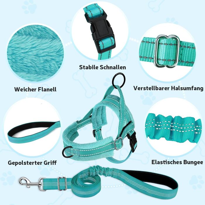 Шлейка для собак SlowTon з повідком, анти-тягнуча, регульована, світловідбиваюча, для цуценят, малих та середніх собак, безпечна, запобігає задушливості, зелена