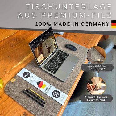 Підкладка на стіл Kontor28® з фетру 80x37.5 см, сіра (меланж) - Made in Germany. Антиковзка, миється, з переробленого PET-фетру.
