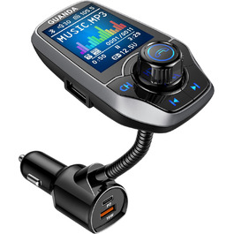 Bluetooth FM-трансмітер для авто 4-в-1, бездротовий AUX адаптер, 3 USB порти, швидка зарядка PD 20W, підтримка SD/TF карт, 5 режимів EQ, 1,8'' кольоровий дисплей, гучний зв'язок, MP3-плеєр, сріблястий
