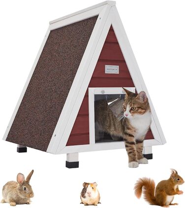 Вуличний котячий будиночок Petsfit із втечею, дерев'яний, водостійкий, червоний, 1 поверх