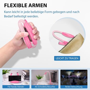 Ліхтар на шию LUXJET LED для читання, в'язання, ремонту – акумуляторний, 3 кольори, регульована яскравість (Рожевий)