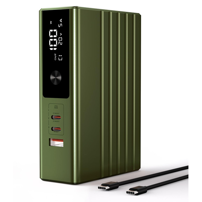 Power Bank KU XIU 25000mAh 100W з 3-портом, LCD-дисплеєм, PD 3.0 для MacBook, iPhone, Galaxy, iPad (Зелений)