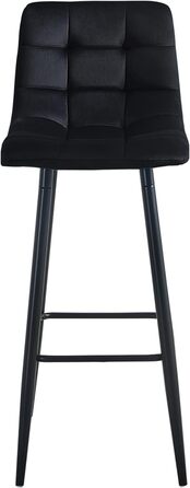 Velvet Bar Stools Set of 2 with Backrest - 66cm Seat Height - Black Kitchen Bar Stools for Countertops