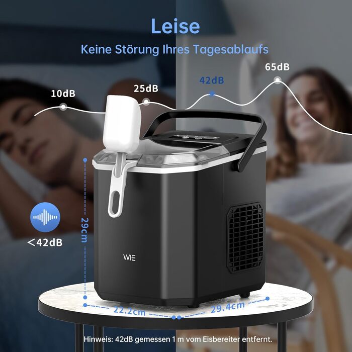 Машина для приготування льоду WIE 1.3 л з лопаткою, 9 кубиків за 6 хвилин, тиха, самоочисна, чорна