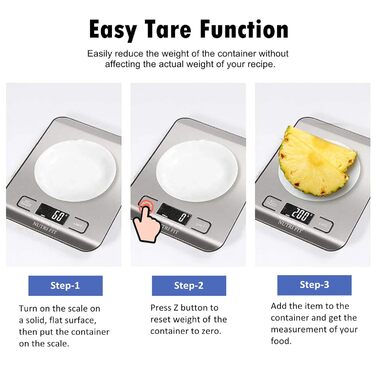 Кухонні ваги Nutri Fit: цифрова вага з нержавіючої сталі, ультраплоска, LCD-дисплей, 5 кг, 4 одиниці вимірювання
