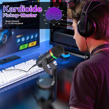 USB мікрофон Zealsound RGB для ПК, iPhone, стримінгу, YouTube, Discord, PS5, Mac. Підтримка USB-C та Lightning, шумозаглушення, Plug & Play