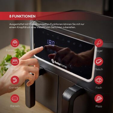 Фритюрниця SwissHome SH-6931 DOPPEL Luft 6л, 2100W, 6 програм, срібляста