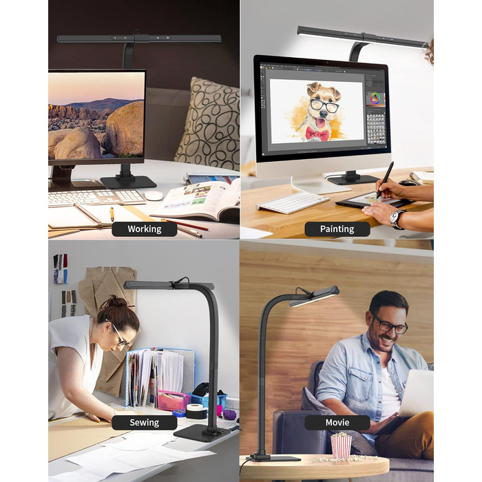 LED лампа для столу KableRika: регульоване освітлення, захист очей, 6 кольорів, для офісу та дому