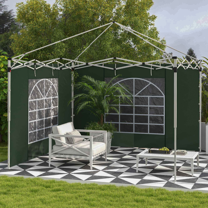 Outsunny 2-Piece Side Panels for Gazebo 3x3/3x6 m, Side Wall with Window and Velcro Closure, Waterproof Side Walls Made of Oxford Fabric, as Wind and Privacy Barrier for Party Tent, Green | Aosom