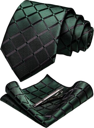 Чоловіча краватка та нагрудна хустинка JEMYGINS в клітинку, набір (темно-зелений)