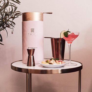Cocktail Shaker Set - Stainless Steel Shaker in Boston Style | Rich Accessories for Easiest Handling | Bonus Recipe Book, Elegant Gift Box & Storage Bag (Pink)