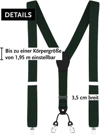 Підтяжки чоловічі DonDon Y-подібні, 3,5 см, еластичні, регульовані, комплект з метеликом, зелені