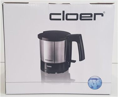 Електричний чайник Cloer 4701 із нержавіючої сталі, 1.5 л, 2200 Вт, з фільтром від накипу та захистом від перегріву (Чорний)