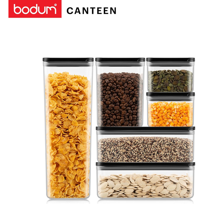 Набір контейнерів для зберігання Bodum CANTEEN (6 шт) чорного кольору, BPA-free, для посудомийної машини, прозорі, штабельовані