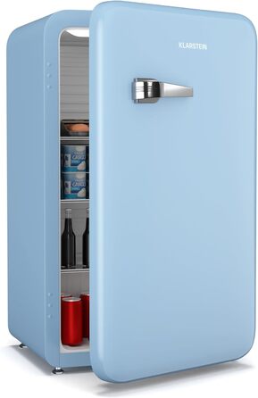 Klarstein 32L Mini Fridge with Freezer - Retro Mini Bar for Drinks & Cosmetics - Compact & Quiet Skincare Fridge for Bedroom - Blue