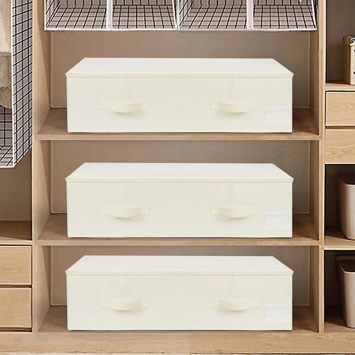 Комод під ліжко Lannvan, 2 шт. Коробки для зберігання під ліжко з кришкою, складні, з 4 посиленими ручками, для одягу, постільної білизни, ковдр, подушок (70 * 41 * 18 см), Бежевий