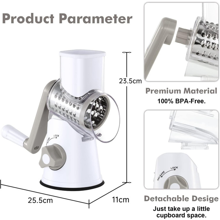 Трокер для овочів з ручкою та 3 наборами терлок: для овочів, сиру, льоду, зелені. Білий